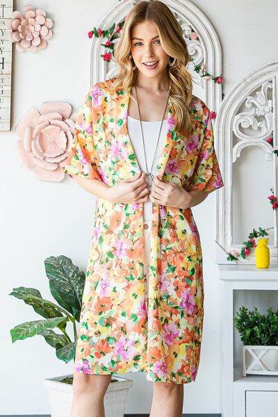 Heimish Full Size Half Sleeve Multi Color Floral Open Cardigan Plus Size - us.meeeshop