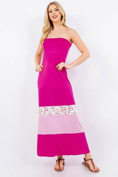 Celeste Color Block Tube Maxi Dress Plus Size - us.meeeshop