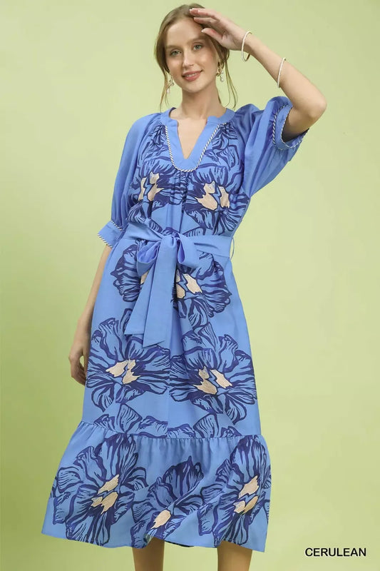 Umgee Floral Belted Midi Dress (women's dresses) - shop at us.meeeshop
