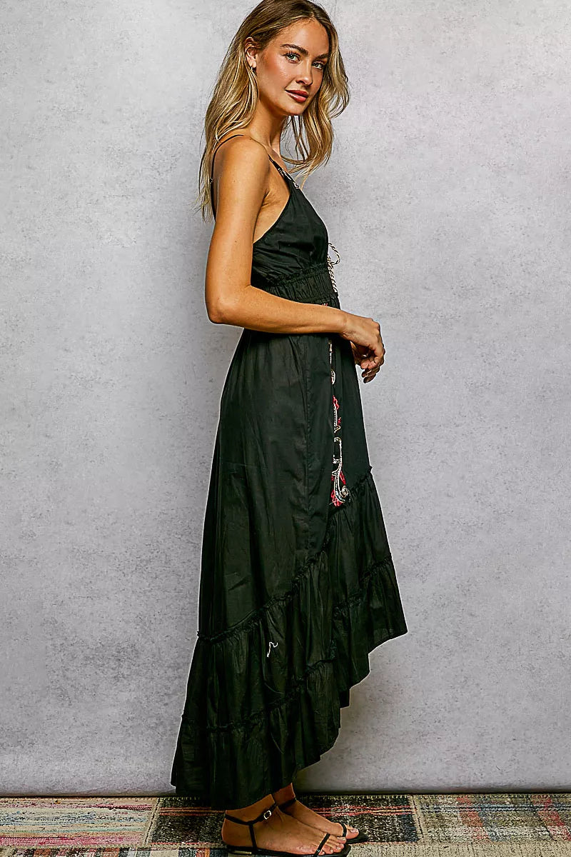 pol embroidered detail Pol Embroidered Detail Tassel Tie Smocked Waist Midi Tiered Cami Dress view 4 (dress) - shop at us.mee