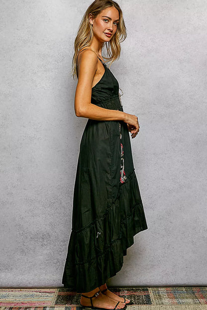 pol embroidered detail Pol Embroidered Detail Tassel Tie Smocked Waist Midi Tiered Cami Dress view 4 (dress) - shop at us.mee
