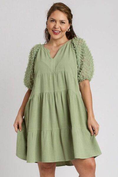 Umgee | Linen Tiered A-Line Split Neck Dress Plus Size - us.meeeshop