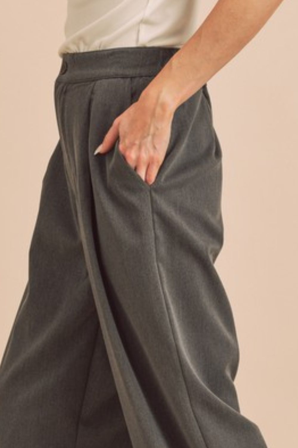 Aemi + Co High Waist Wide Leg Pants with Side Pockets in Charcoal - us.meeeshop