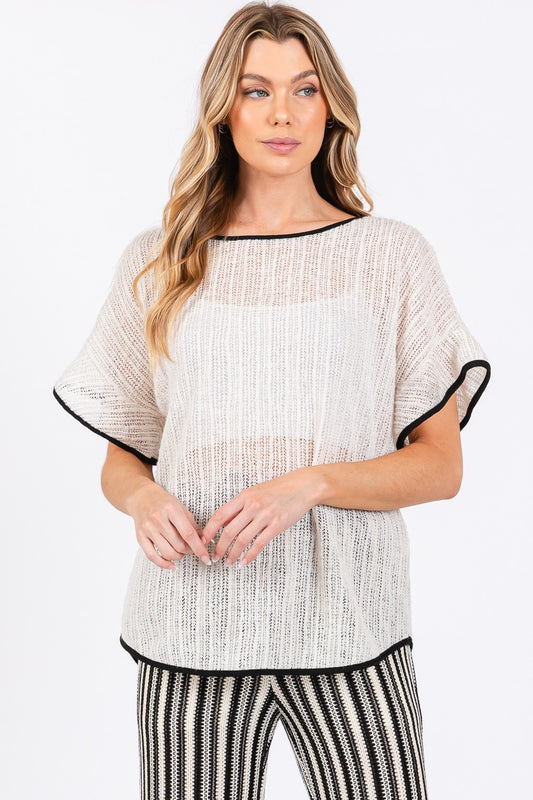 GeeGee Contrast Trim Short Sleeve Knit Cover Up | us.meeeshop