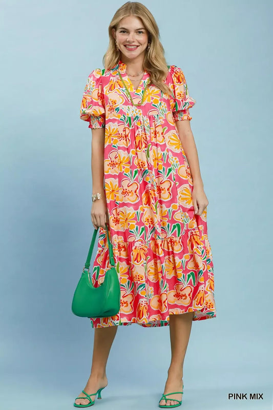umgee floral print Umgee Floral Print Puff Sleeve Tiered Midi Dress view 2 (dress) - shop at us.meeeshop