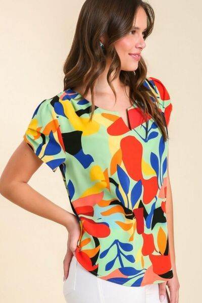 Umgee | Short Sleeved Abstract Print Top Plus Size - us.meeeshop