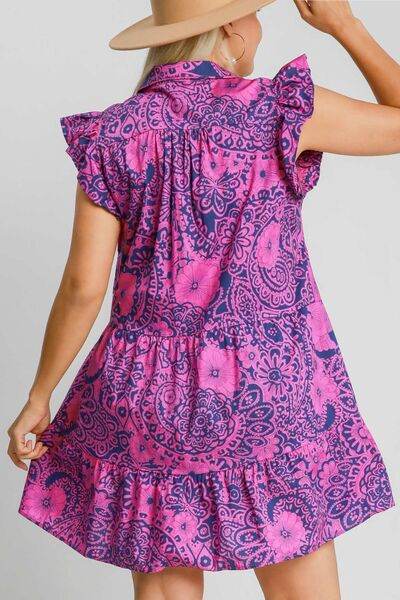 Umgee Printed Ruffle Cap Sleeve Babydoll Dress Plus Size - us.meeeshop