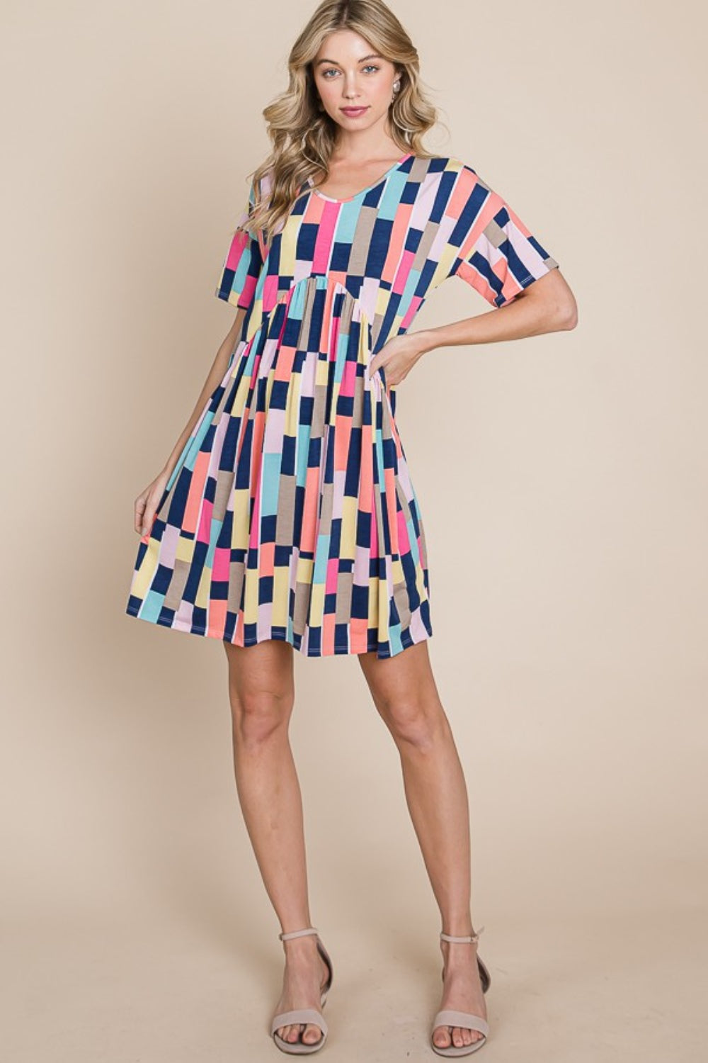 BOMBOM Ruched Color Block Short Sleeve Mini Dress | us.meeeshop