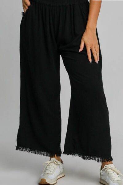 Umgee | Linen Blend Elastic Waistband Wide Leg Pants Plus Size - us.meeeshop