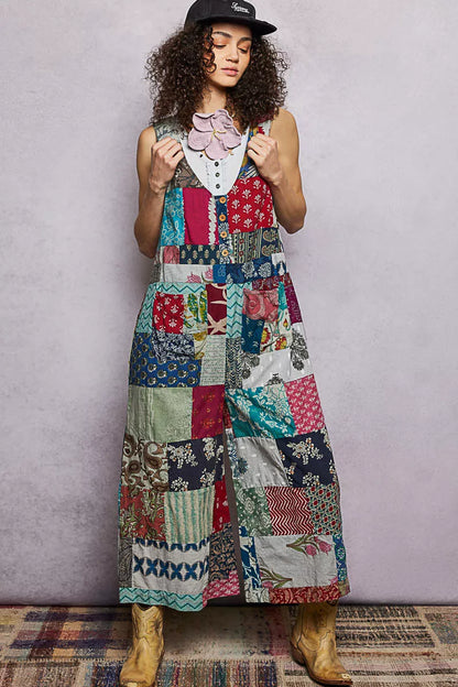 pol sleeveless patchwork POL Sleeveless Patchwork Wide Leg Jumpsuit view 2 (one-piece) - shop at us.meeeshop