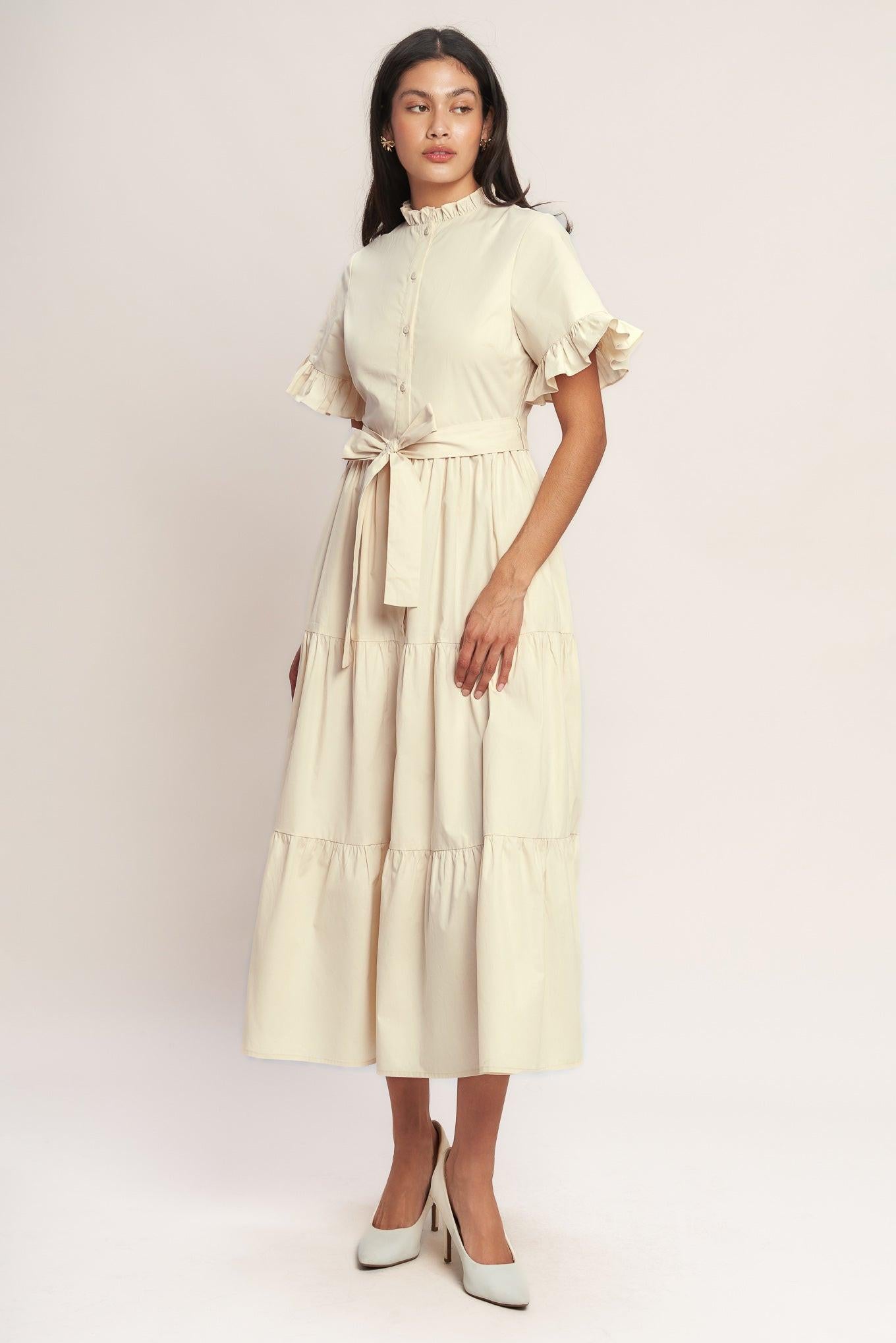 Feels Like a Compliment Woven Midi Dress in CREAM view 2 - Feel Like Dressing Up