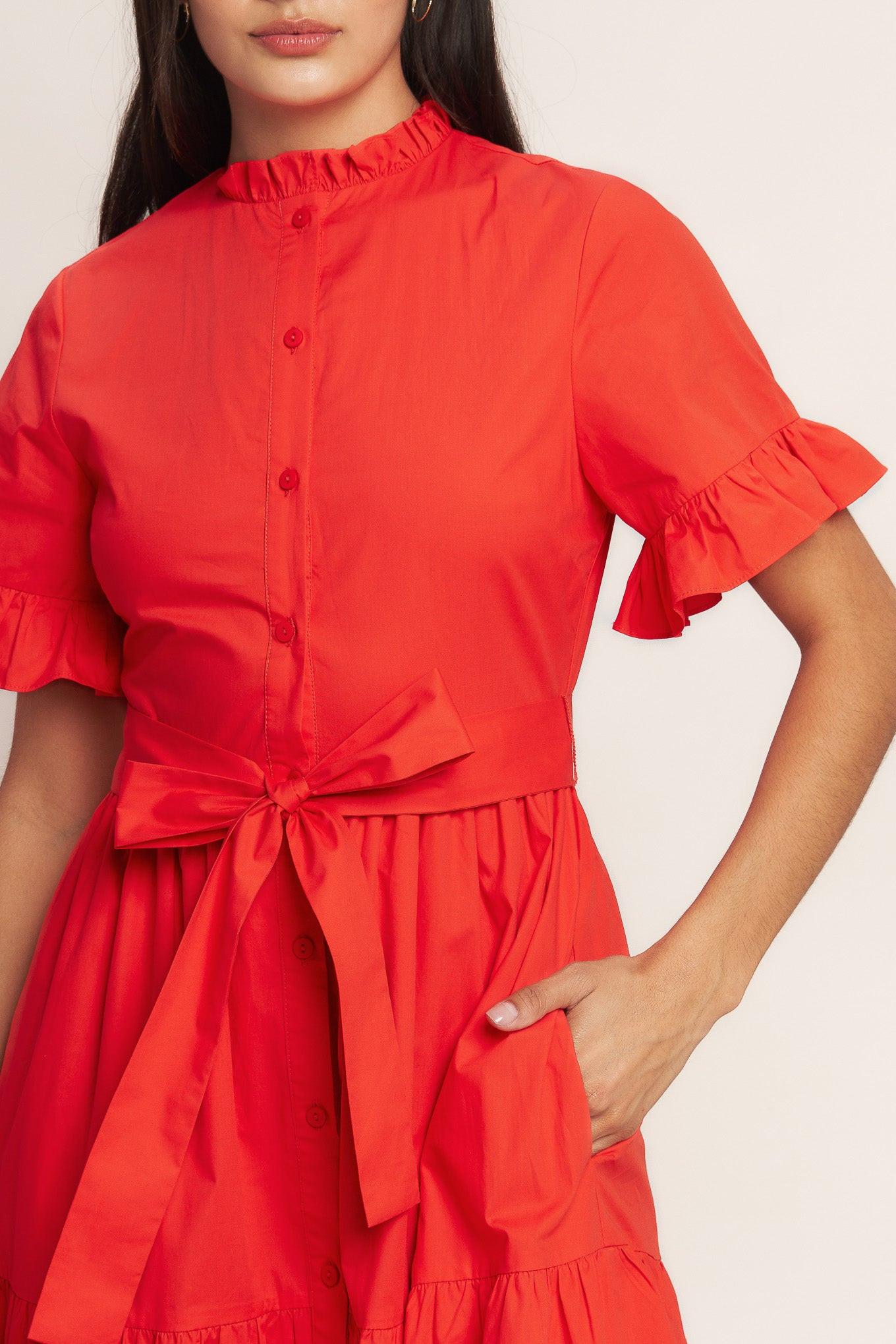 Feels Like a Compliment Woven Midi Dress in ORANGE RED view 7 - Feel Like Dressing Up