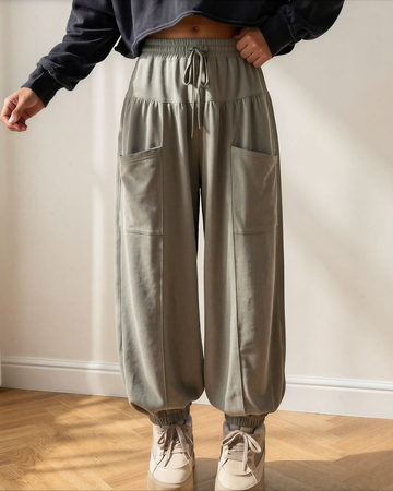 Fern Elastic Waist Drawstring Wide Leg Full Length Pants in M view 2 - Comfort Stretch (bottom)