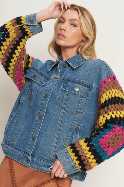 Festival Weave Washed Denim Jacket in MEDIUM INDIGO (top)