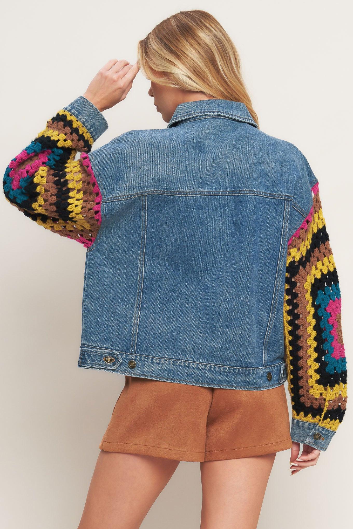 Festival Weave Washed Denim Jacket in MEDIUM INDIGO view 2 (top)