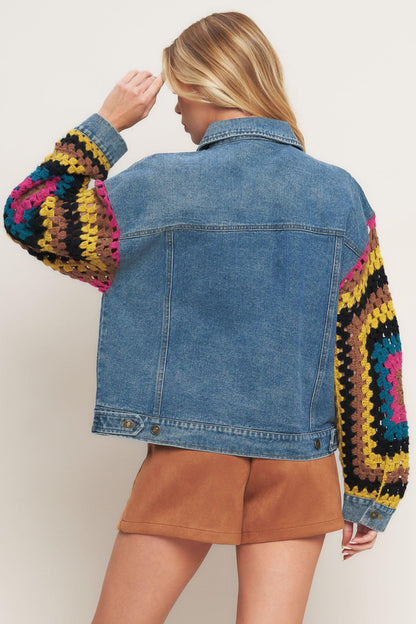 Festival Weave Washed Denim Jacket in MEDIUM INDIGO view 2 (top)
