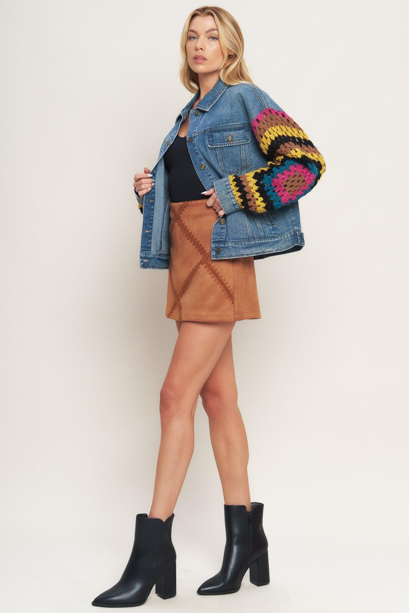 Festival Weave Washed Denim Jacket in MEDIUM INDIGO view 4 (top)