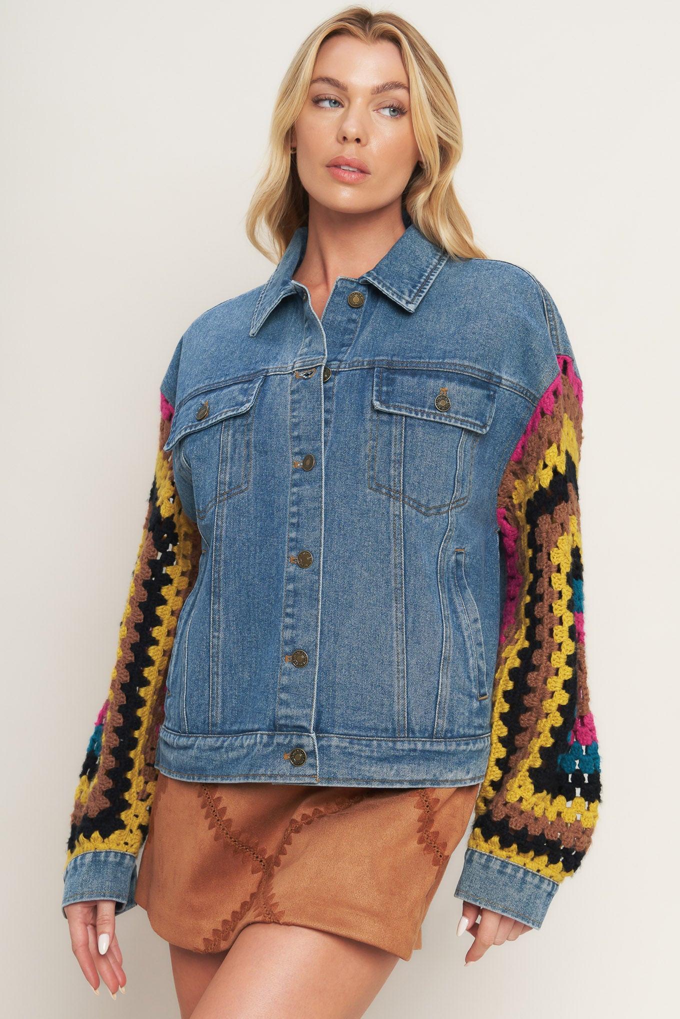 Festival Weave Washed Denim Jacket in MEDIUM INDIGO view 6 (top)