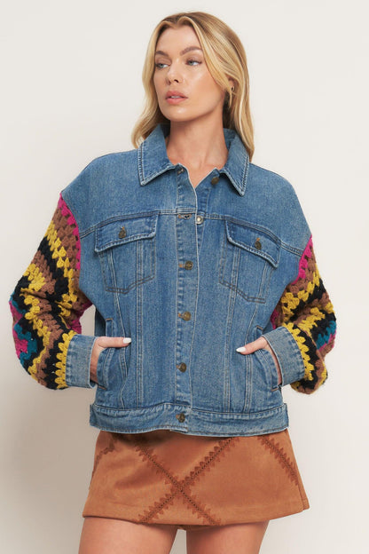 Festival Weave Washed Denim Jacket view 7 (top)