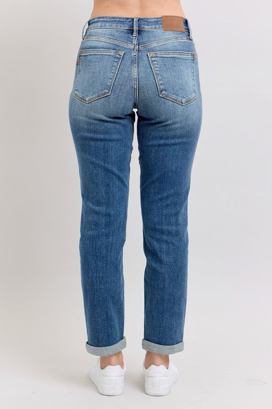 Judy Blue Full Size Mid Rise Skinny Cuff Jeans with Pockets Plus Size - us.meeeshop