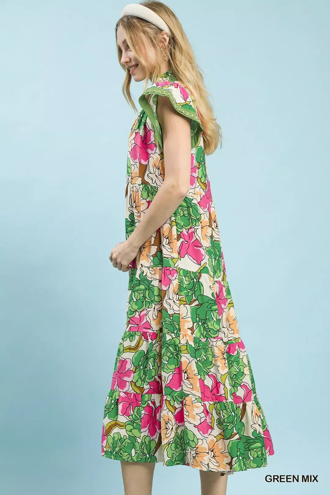 umgee mix bold Umgee Mix Bold Floral Tiered Midi Dress view 3 (dress) - shop at us.meeeshop