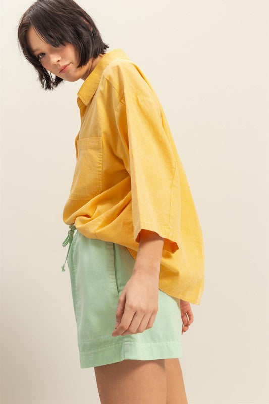 HYFVE Button Down Collared Neck Relaxed Fit Shirt in Sunflower - us.meeeshop