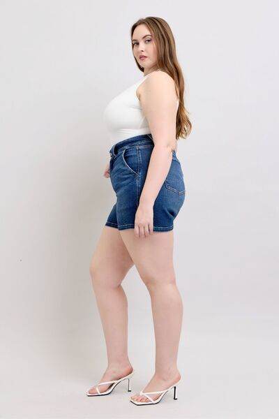 Judy Blue Double Button Waistband Denim Shorts Plus Size - us.meeeshop