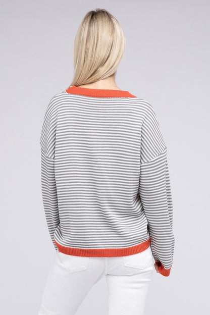 Contrast Trimmed Striped Pullover Knit | us.meeeshop