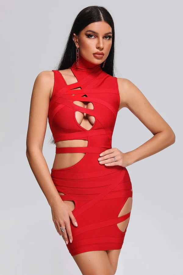 Fiery Statement Red Cut-out Bandage Dress view 4