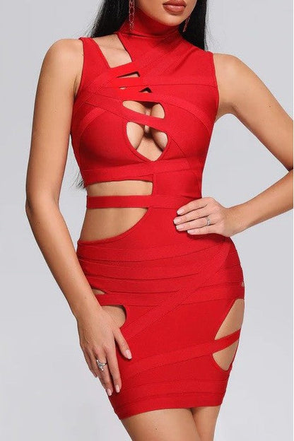 Fiery Statement Red Cut-out Bandage Dress view 6