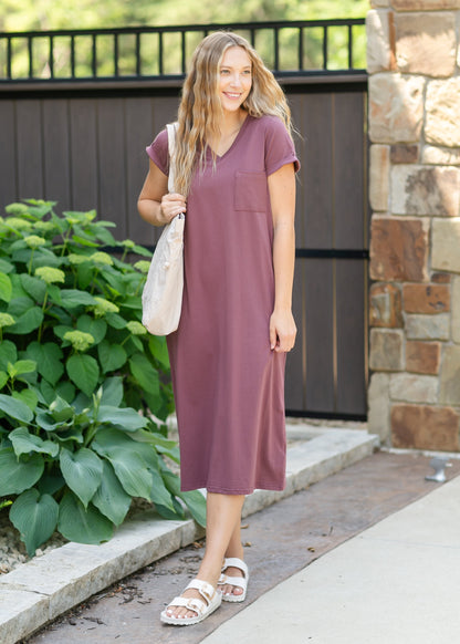 Finley V-neck T-shirt Dress in Mulberry view 2 - Finley Shirt Dress Sale