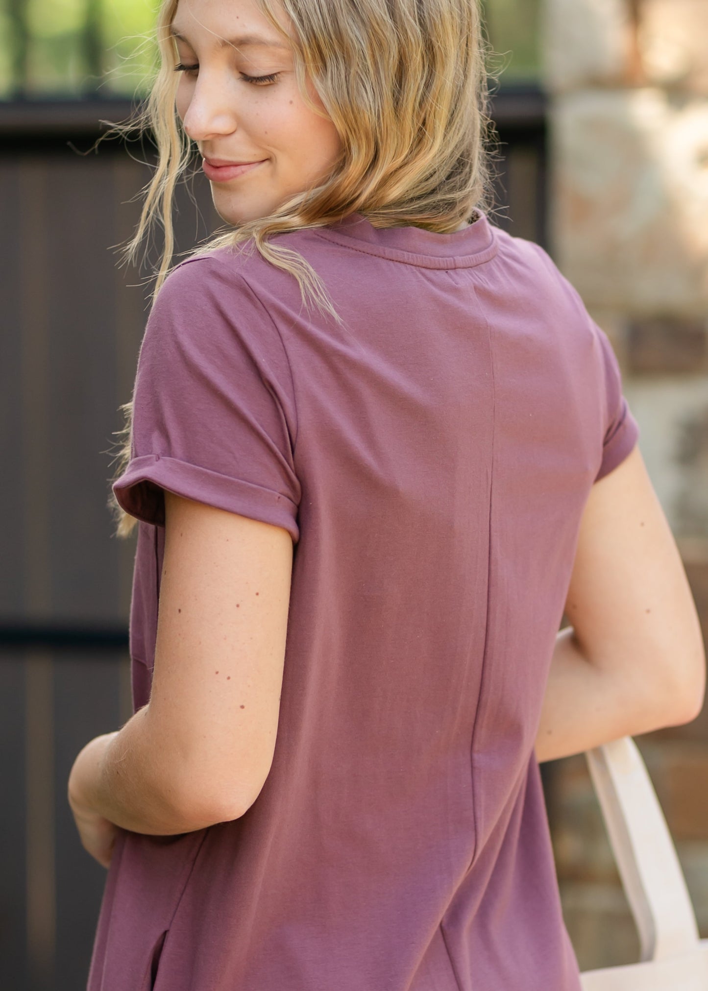 Finley V-neck T-shirt Dress in Mulberry view 9 - Finley Shirt Dress Sale