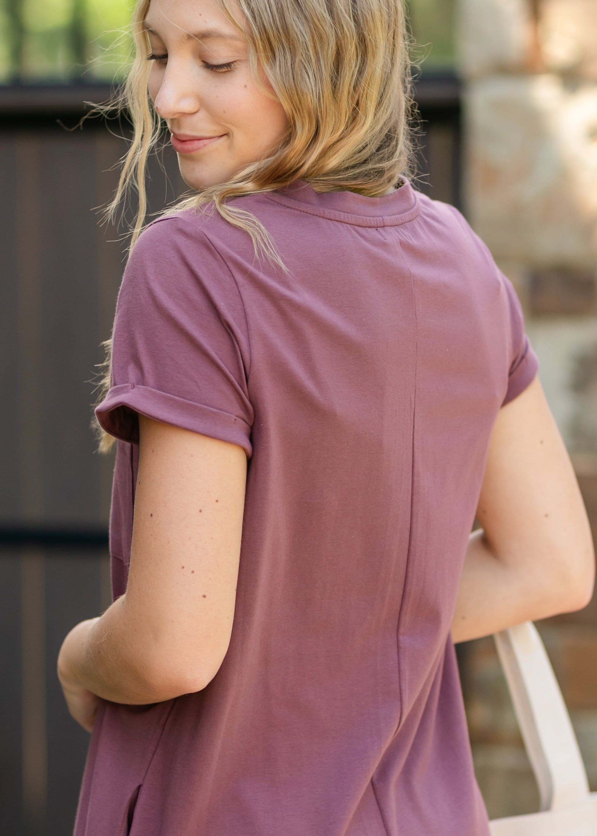 Finley V-neck T-shirt Dress in Mulberry view 9 - Finley Shirt Dress Sale