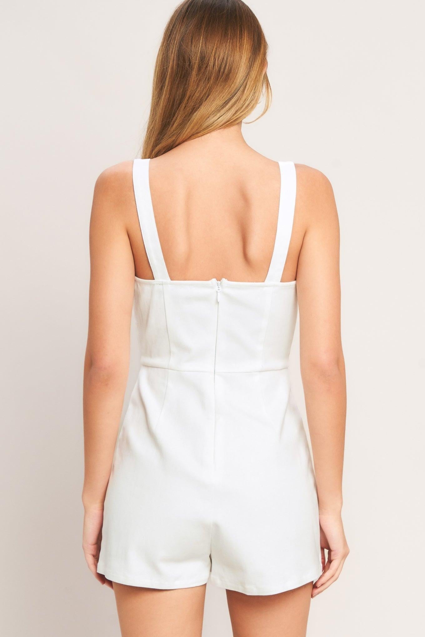 First Date Woven Skort Romper in WHITE DENIM view 2 - First Date Romper Free People (one-piece)