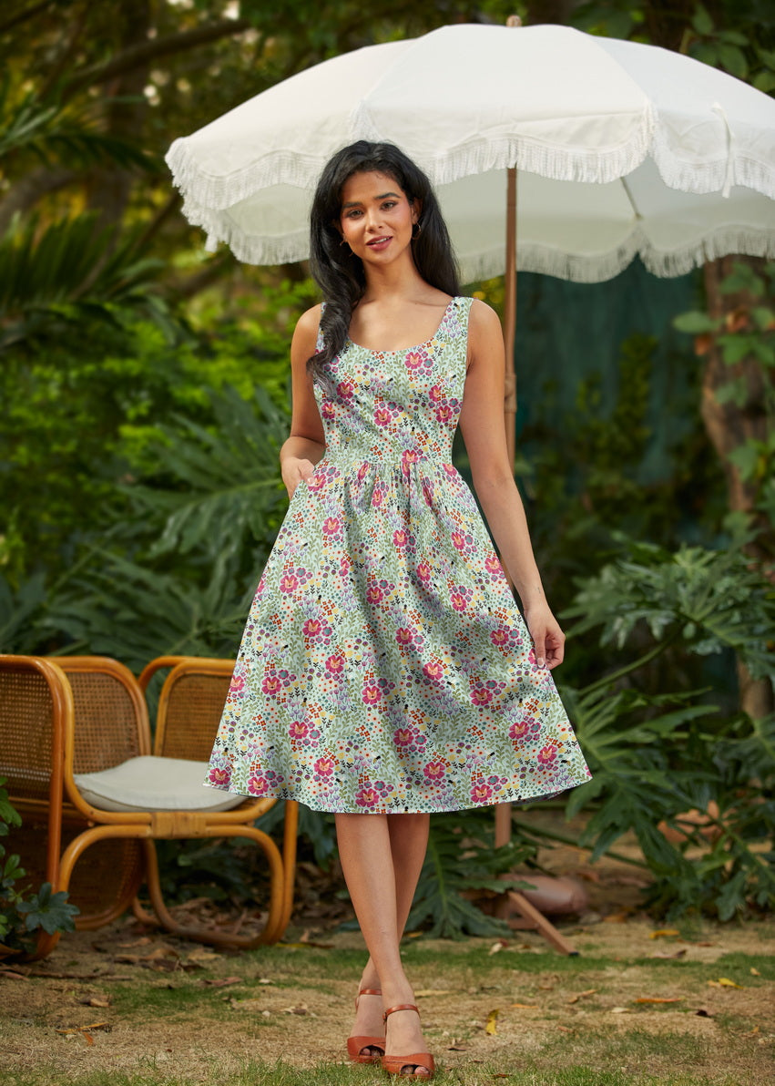 Floral Cats Fit & Flare Dress in M view 3 - Floral Cat Dress