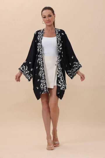Floral Embroidered Open Front Kimono Cardigan – Lightweight Top - MeeeShop Women's Fashion
