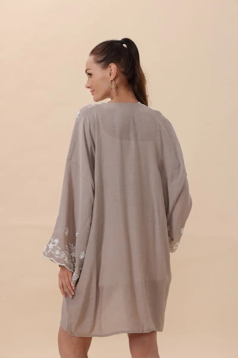 Floral Embroidered Open Front Kimono Cardigan – Lightweight Top - MeeeShop Women's Fashion