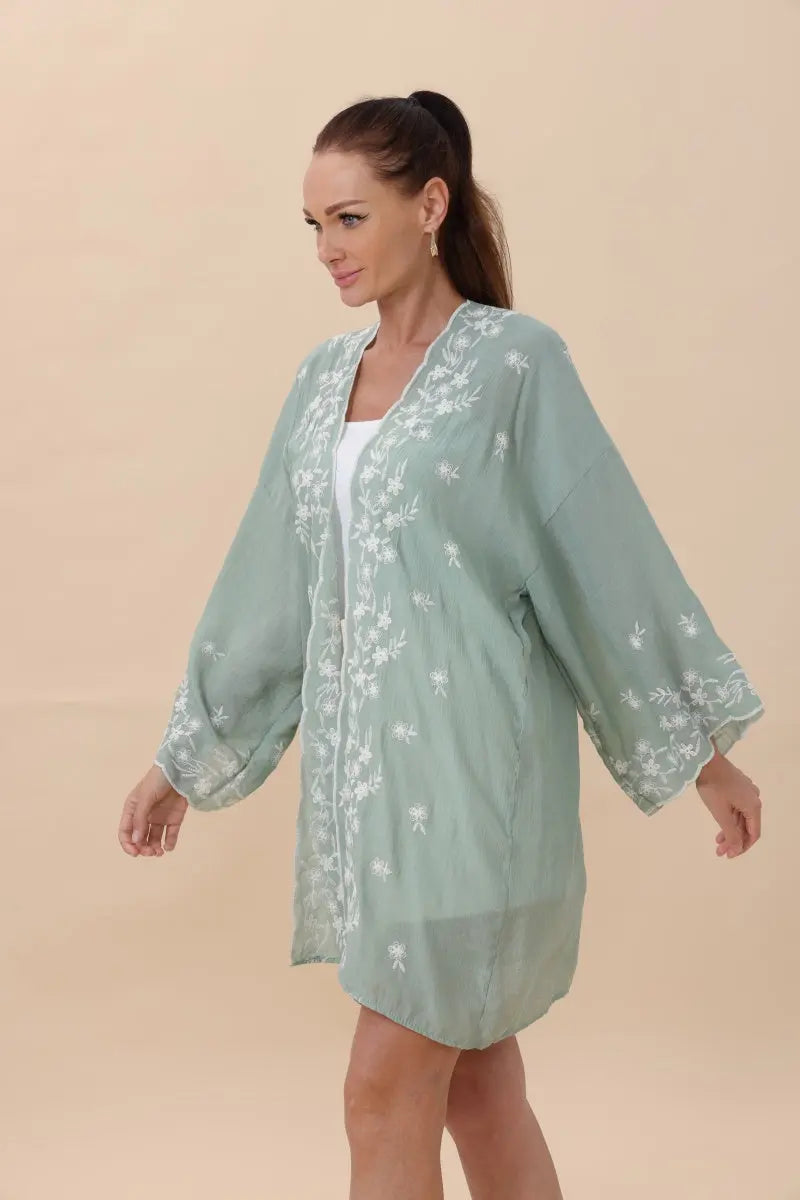 Floral Embroidered Open Front Kimono Cardigan – Lightweight Top - MeeeShop Women's Fashion