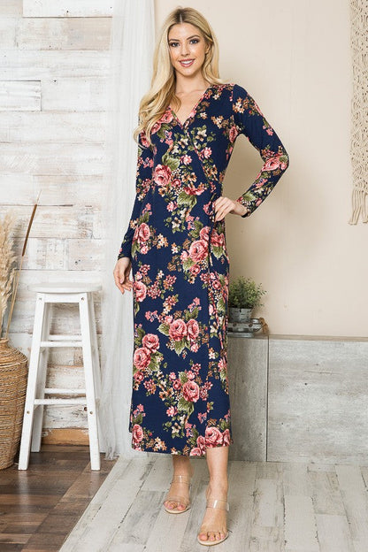 Floral Maxi Wrap Dress in Black Combo view 3 - Floral Maxi Dress With Sleeves