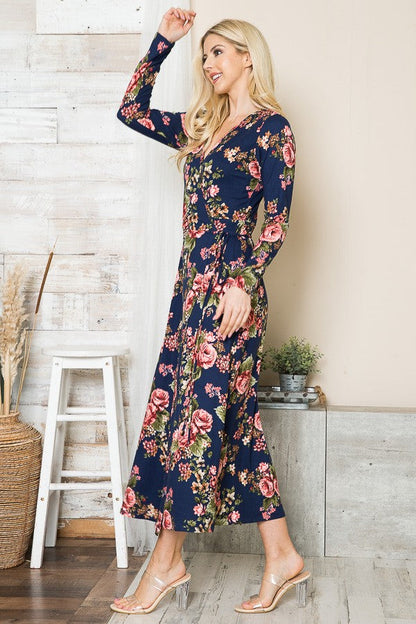 Floral Maxi Wrap Dress in Black Combo view 4 - Floral Maxi Dress With Sleeves