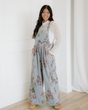 Floral Pleated Wide Leg Denim Overalls