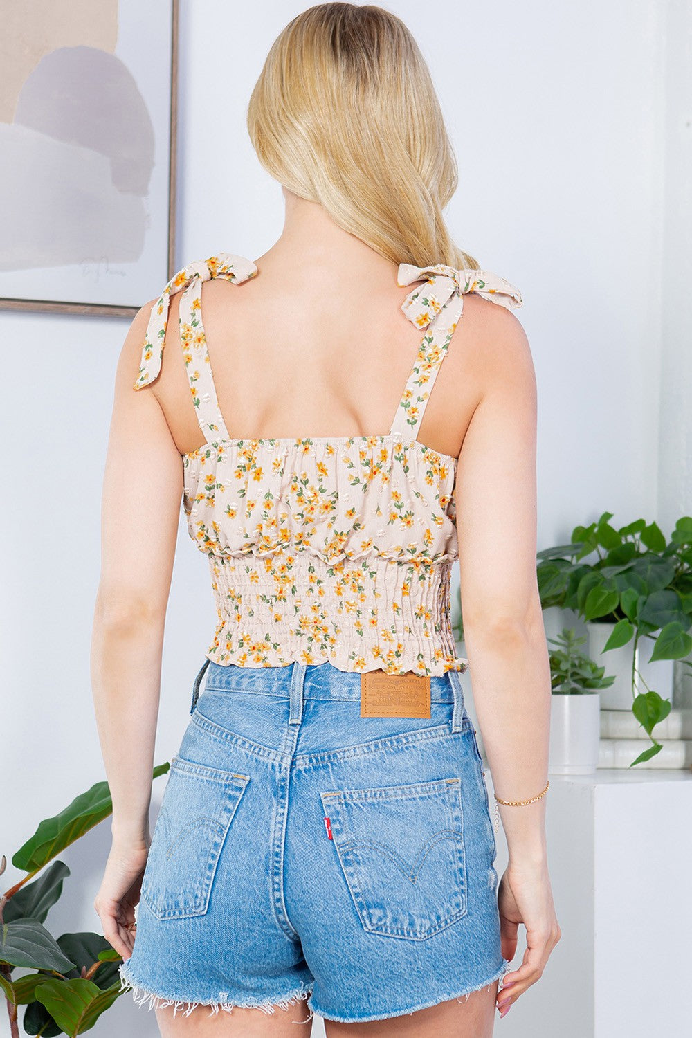 Floral Swiss Dot Textured Smocked Top view 11