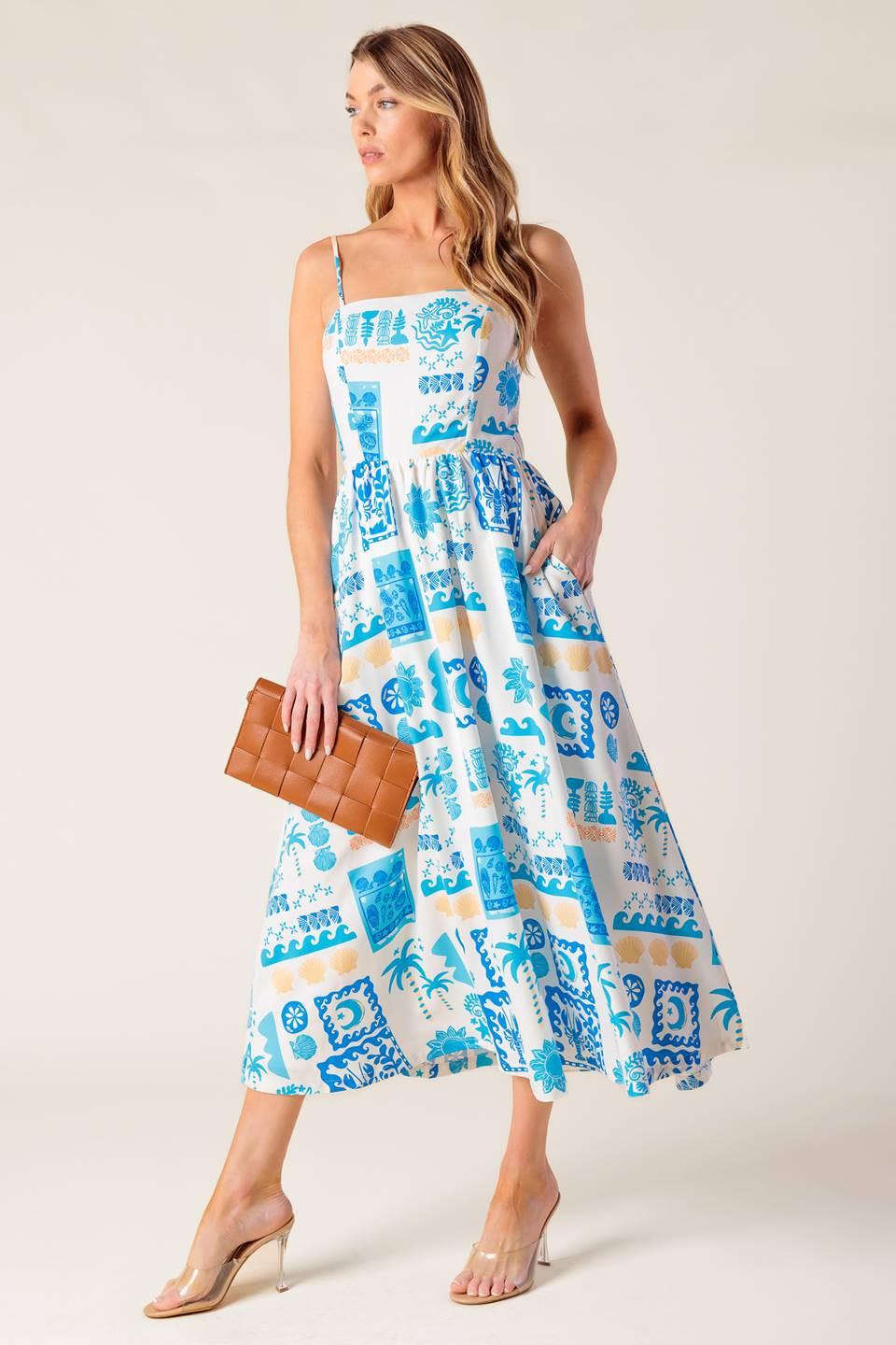 Flower Girl Blue Woven Midi Dress in IVORY BLUE view 4 - Flower Girl Dresses