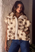 So Me Flower Sherpa Fur Oversized Sleeveless Vest Jacket BROWN (layer) - flower sherpa jacket women, fl - shop at us.meeeshop
