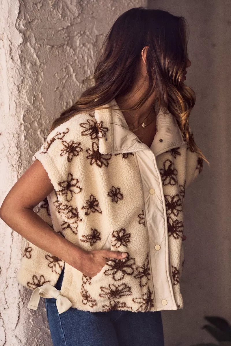 flower sherpa fur So Me Flower Sherpa Fur Oversized Sleeveless Vest Jacket view 6 (layer) - shop at us.meeeshop