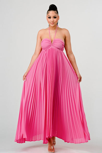 Flowy Sleeveless Pleated Maxi Dress in Small - Sleeveless Flowy Dresses For Women