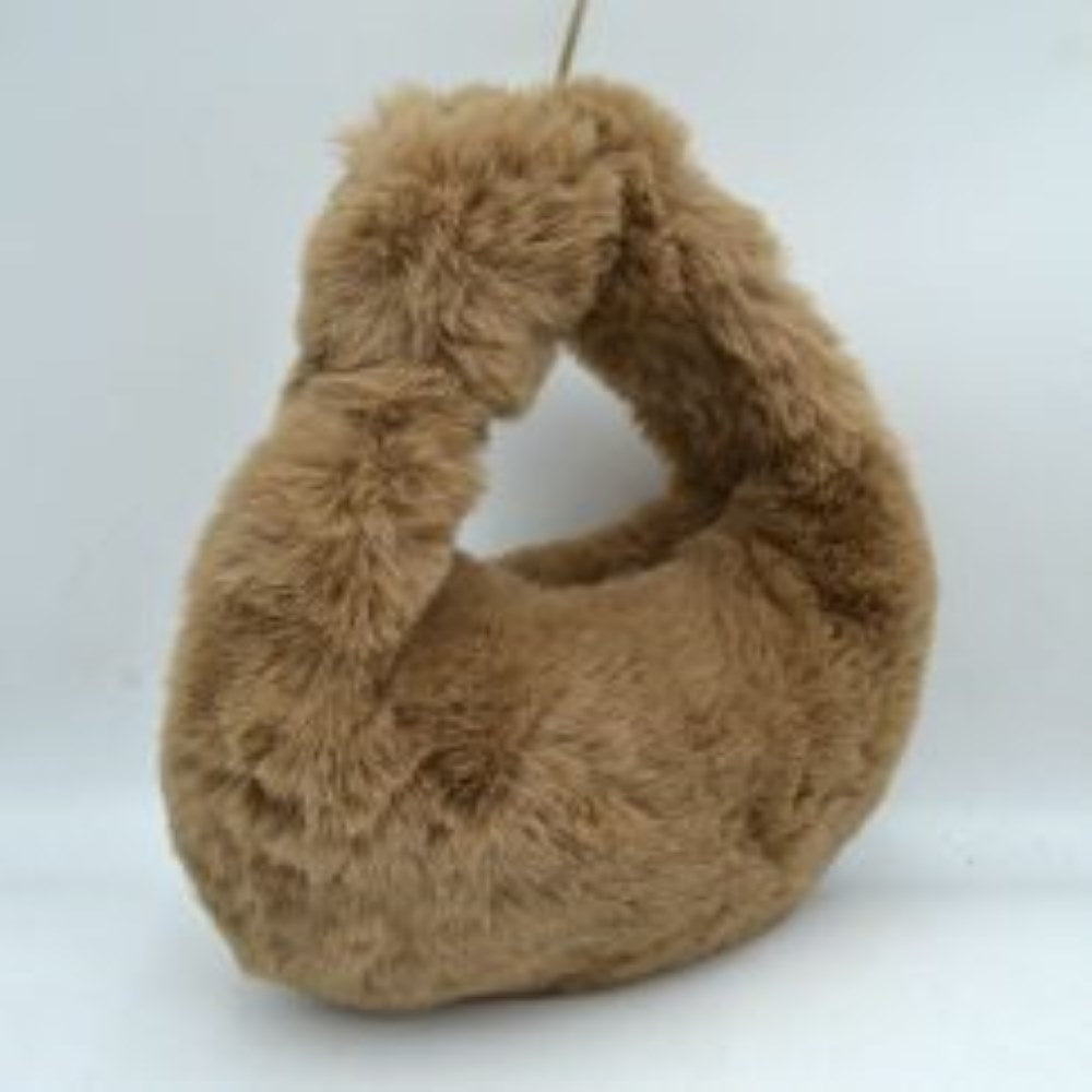 Fluffy Plush Crescent Hobo Handbag with Integrated Top Handle in Blush view 3 - Fluffy Plush Bag