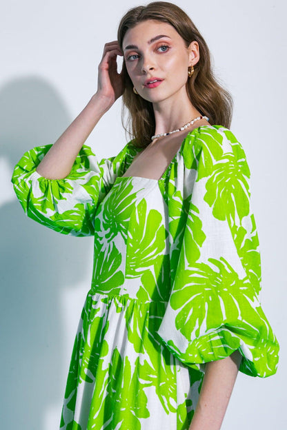 Flying Tomato All the Drama Woven Midi Dress in GREEN IVORY view 6