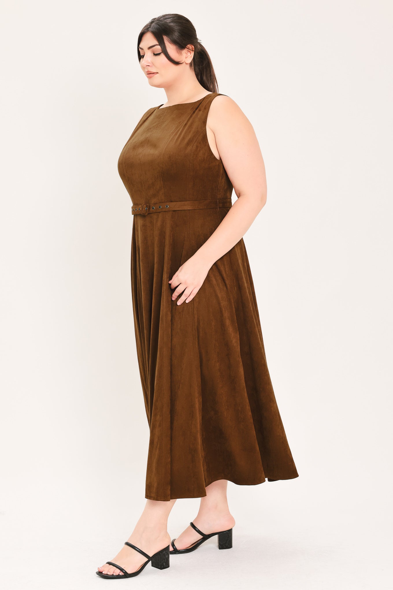 Flying Tomato Amber Tobacco Faux Suede Midi Dress view 10
