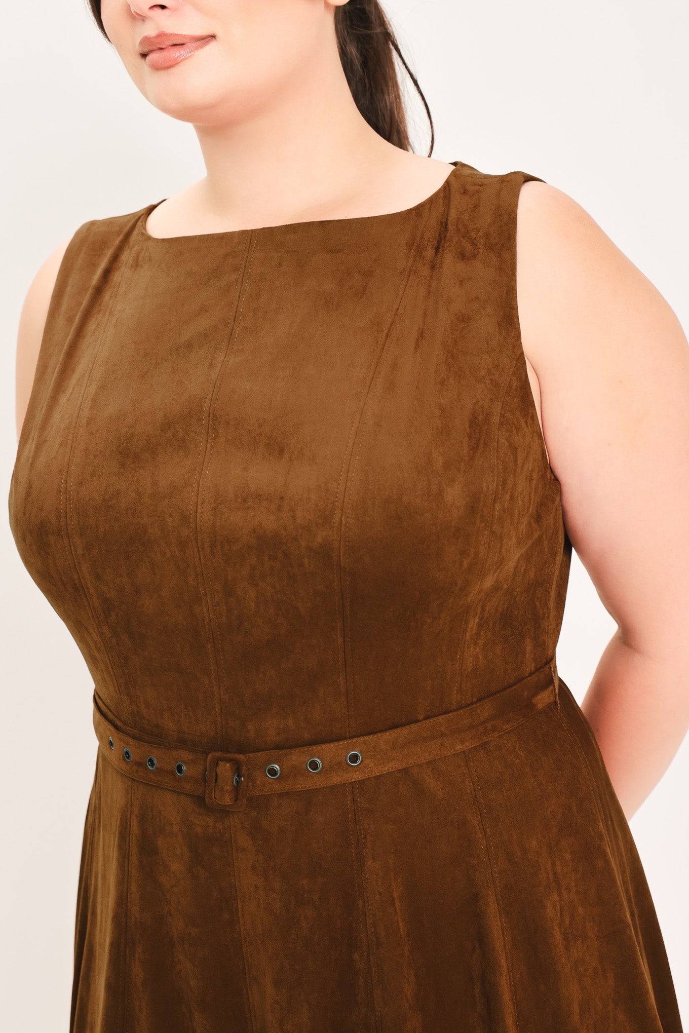 Flying Tomato Amber Tobacco Faux Suede Midi Dress view 11
